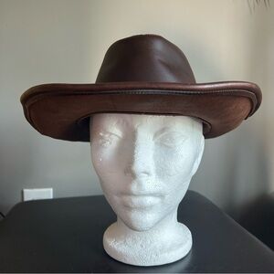 Canadian Leather Craft Chocolate Brown Leather Cowboy Hat with Braided Headband